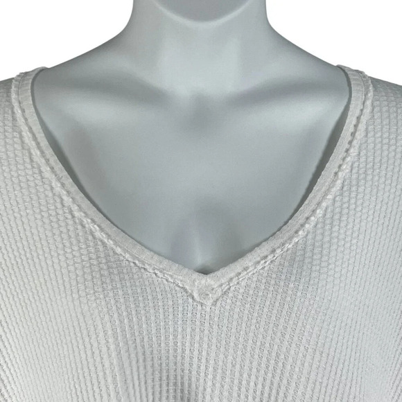 Free People Women Large White Caroline Thermal Top Asym Hem Waffle Knit Pullover - Picture 4 of 13